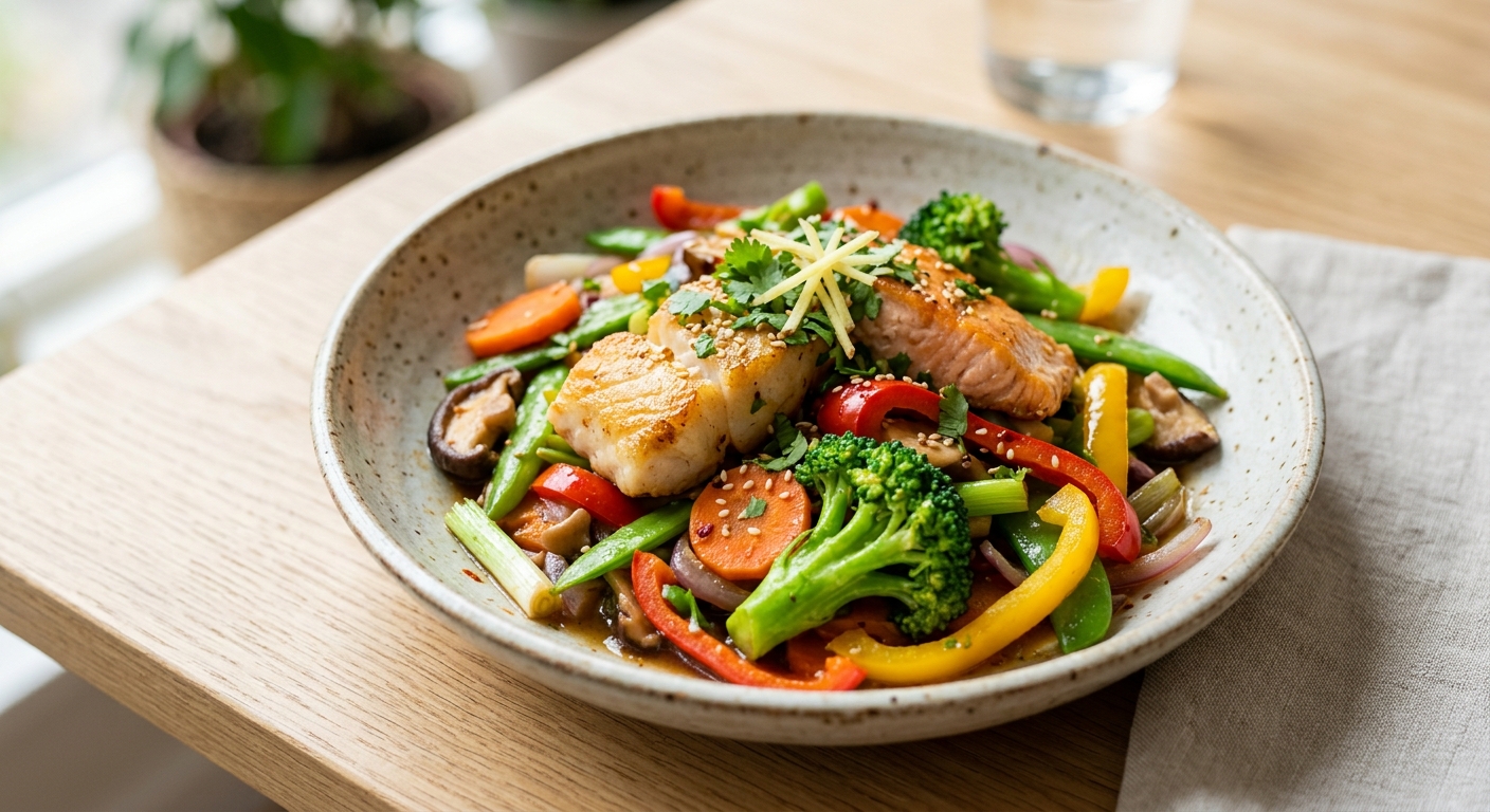 Légume sautés au poisson