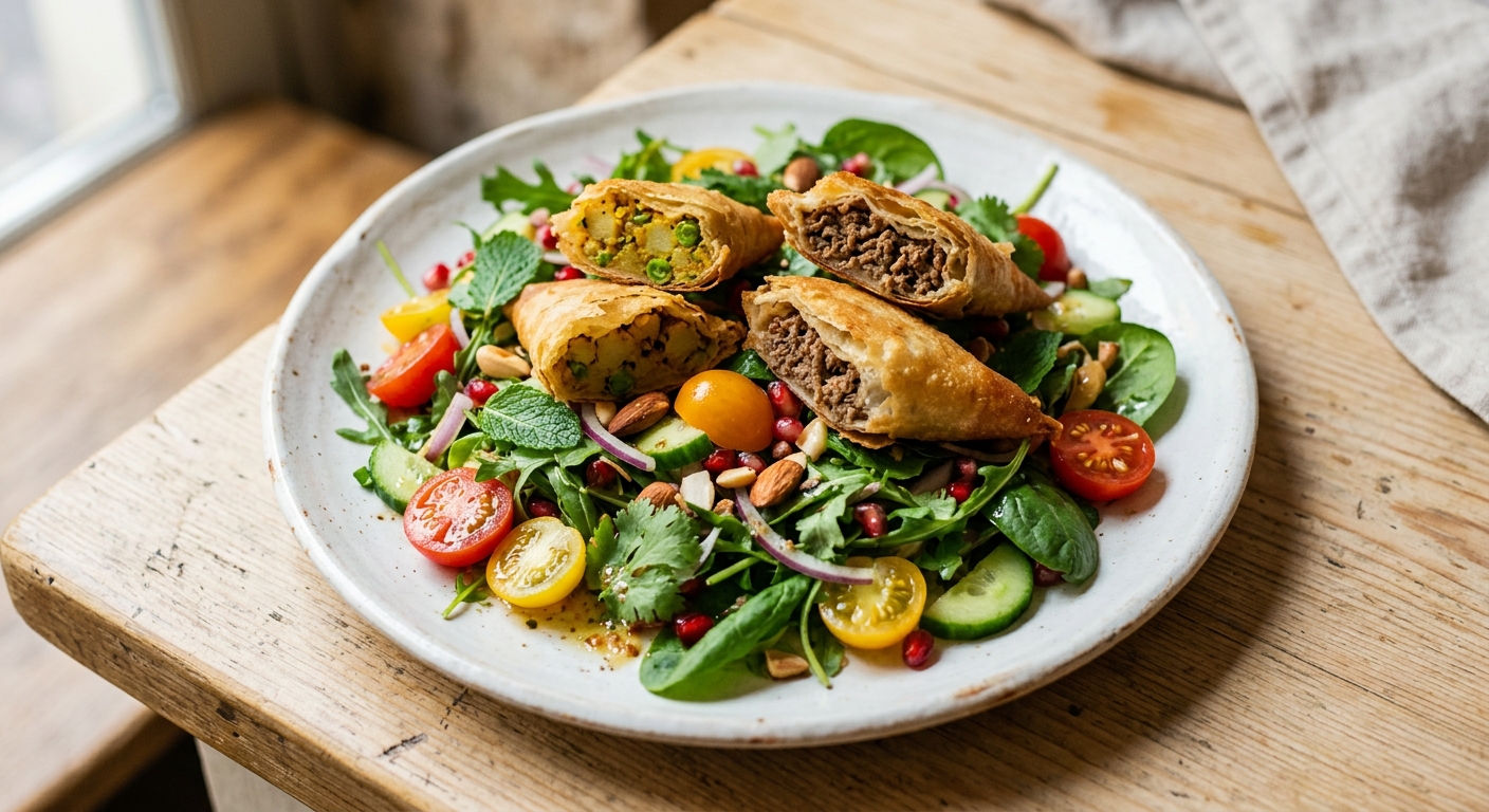 Salade au samoussa (végé ou viande)