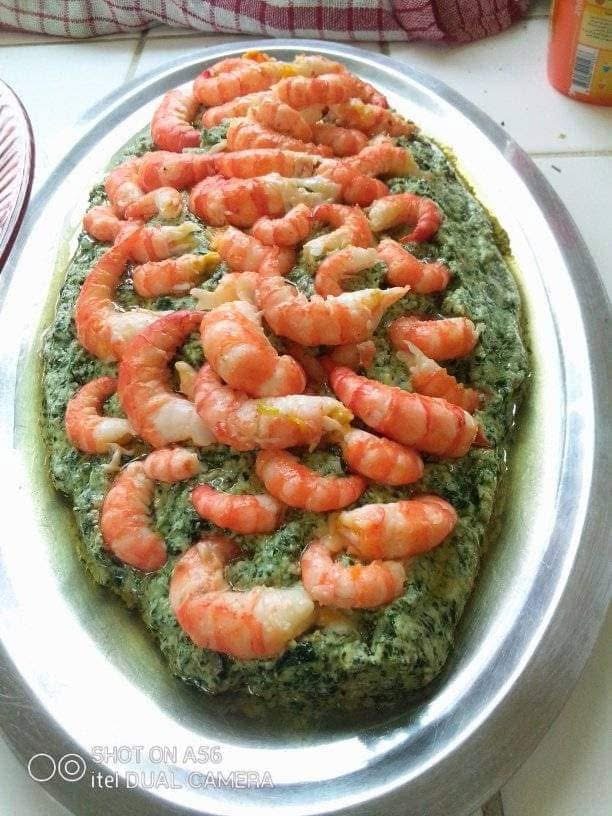 Ndolé aux crevettes royales