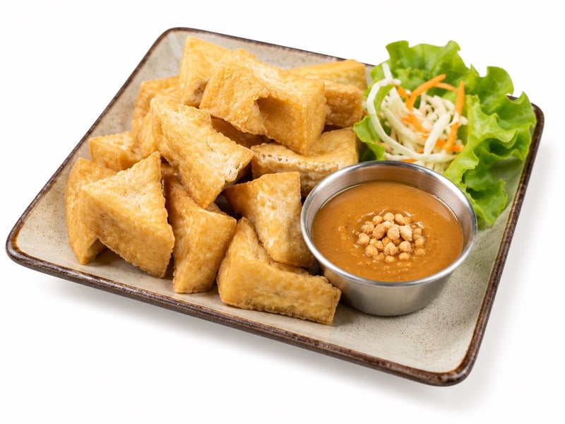 8, Fried tofu with peanut sauce